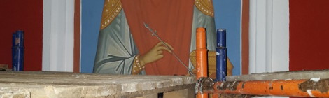 Фреска св. вмч. Пантелеимона на алтарной части больничного храма